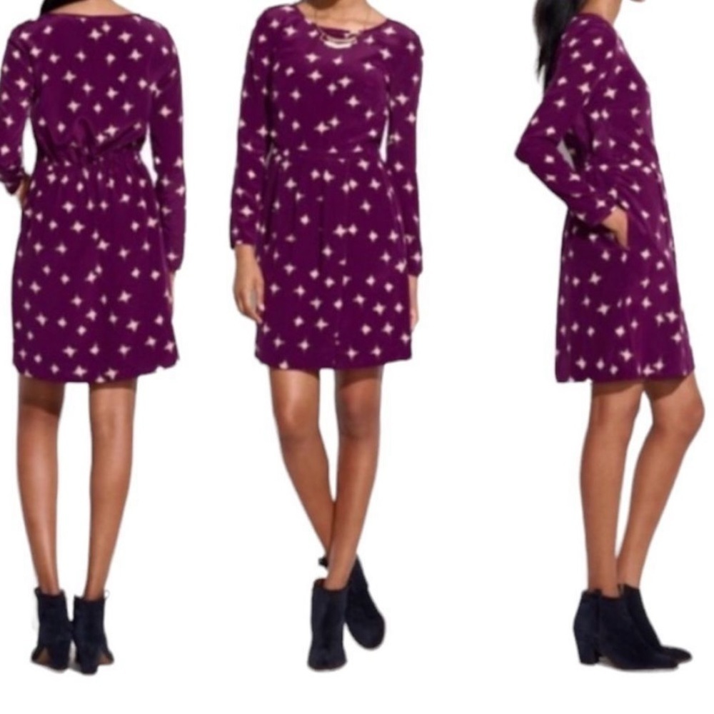 Madewell Purple And Gold Silk Ink Brush Dress